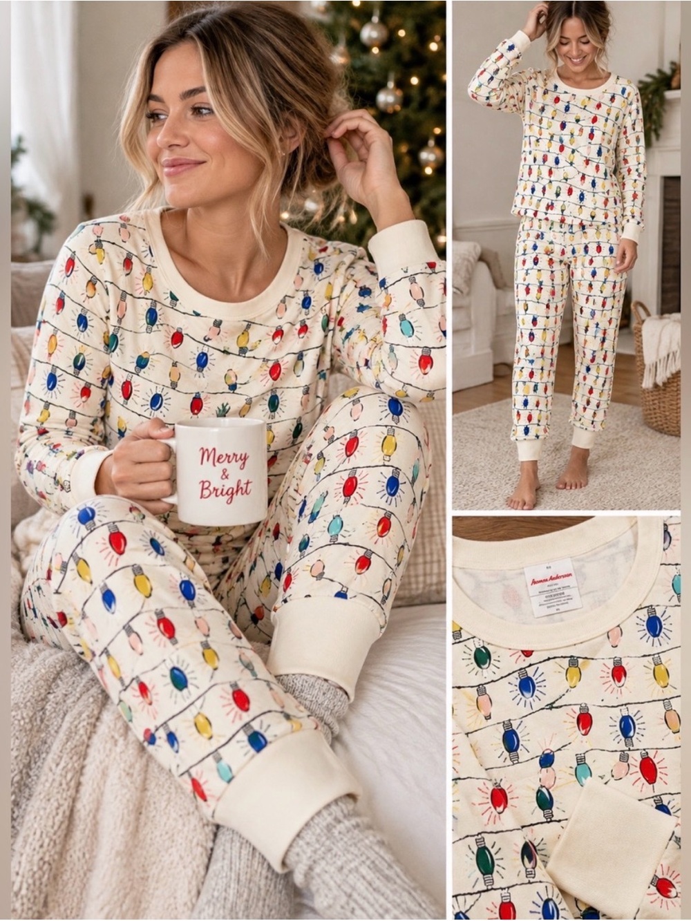 Hanna Andersson Pajama Set with Colorful Holiday Lights Pattern